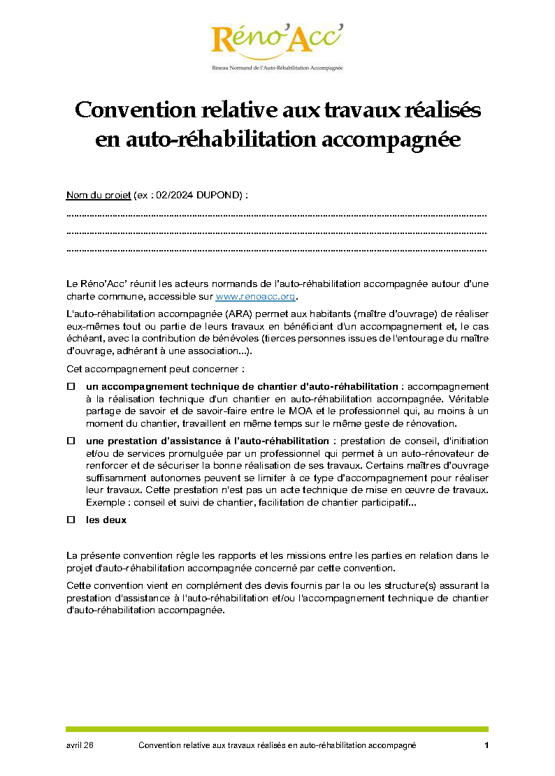 Convention de chantier relatives aux travaux en ARA